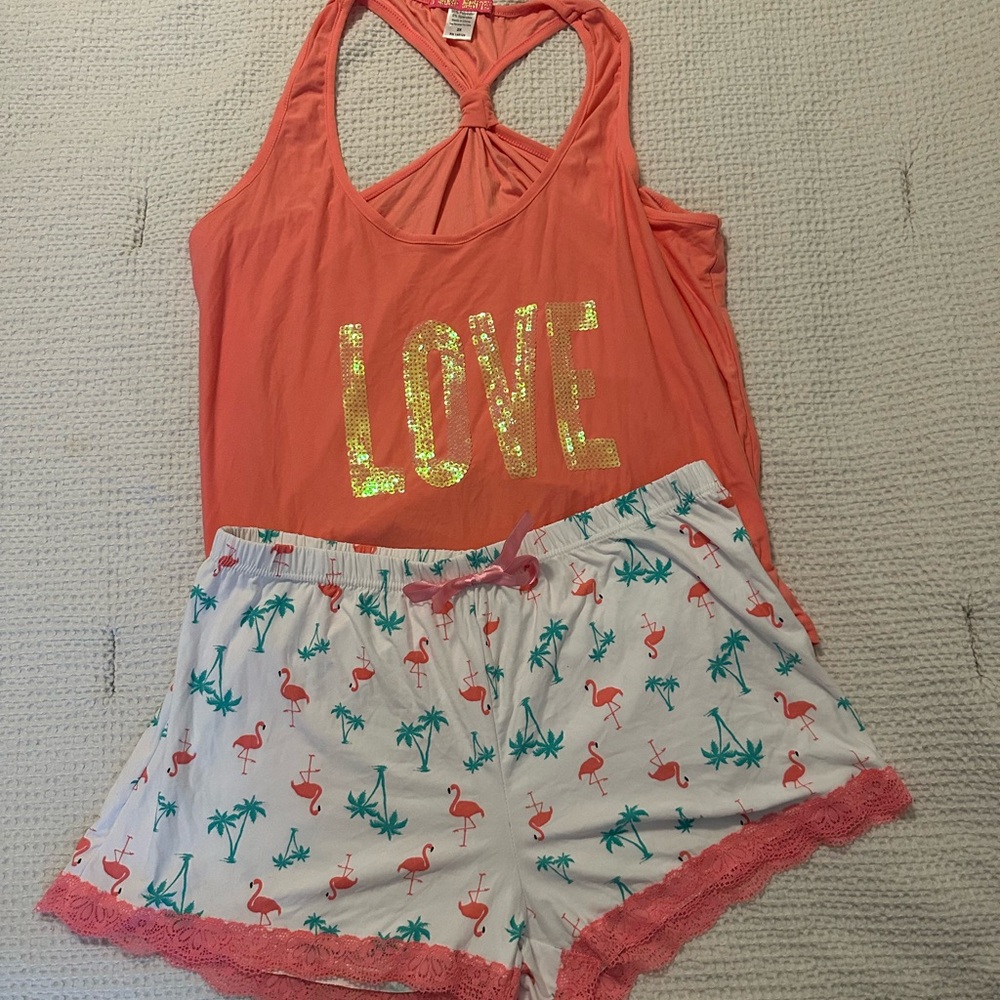 Coral Love Tank and Flamingo Print Shorts Set